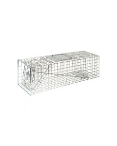 “Medium cage animal trap made from strong wire mesh for humane capture of rabbits and feral cats”

