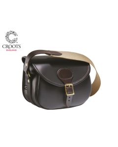 Croots Byland Leather Cartridge Bag – classic brown leather cartridge bag with flap closure and adjustable shoulder strap, handmade in England

