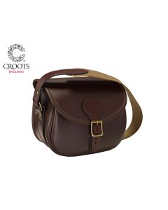 Croots Byland Leather Cartridge Bag – classic brown leather cartridge bag with flap closure and adjustable shoulder strap, handmade in England

