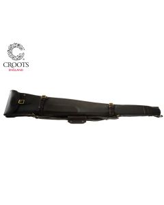 Croots Byland Leather Double Shotgun Slip with flap, zip and handles – premium brown leather twin gun case, handmade in England with fleece lining

