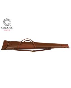 Croots Byland Leather Shotgun Slip with flap, zip and handles – premium English leather gun case, fleece-lined and handmade in England

