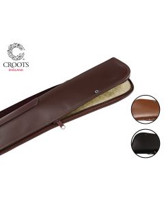Croots Byland Leather Shotgun Slip with full-length zip – premium brown leather case, handmade in England with fleece lining and brass fittings

