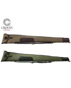 Croots Helmsley Tweed Shotgun Gun Slip – classic tweed fabric with leather trim, zip and flap closure, fleece lining, and brass hardware

