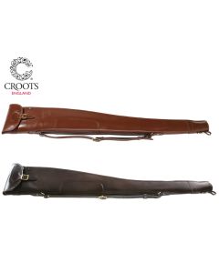 Croots Malton Bridle Leather Shotgun Slip – premium English leather gun case with flap, zip, fleece lining, and reinforced muzzle end


