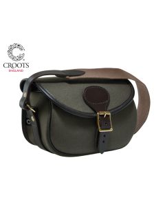 Croots Rosedale Canvas Cartridge Bag – rugged canvas cartridge bag with leather trim, flap closure, and adjustable shoulder strap

