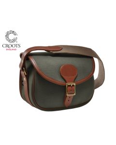 Croots Rosedale Canvas Cartridge Bag – canvas cartridge bag with leather trim, flap closure, adjustable shoulder strap, 100 cartridge capacity

