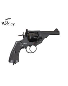 Webley MKVI .455 4 inch black CO2 police revolver on white

