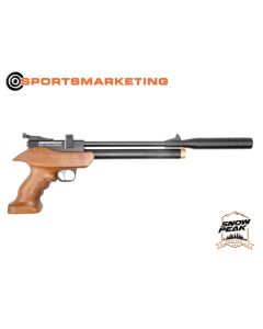 SMK Snowpeak PP800 Gen 2 regulated PCP air pistol with hardwood grip and built-in moderator.

