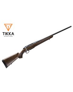 Tikka T3X Hunter rifle with polished walnut stock and blued barrel

