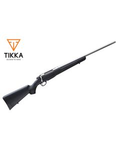 Tikka T3X Lite Stainless rifle with silver barrel and black synthetic stock

