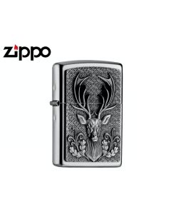 Zippo lighter with engraved stag emblem on polished case

